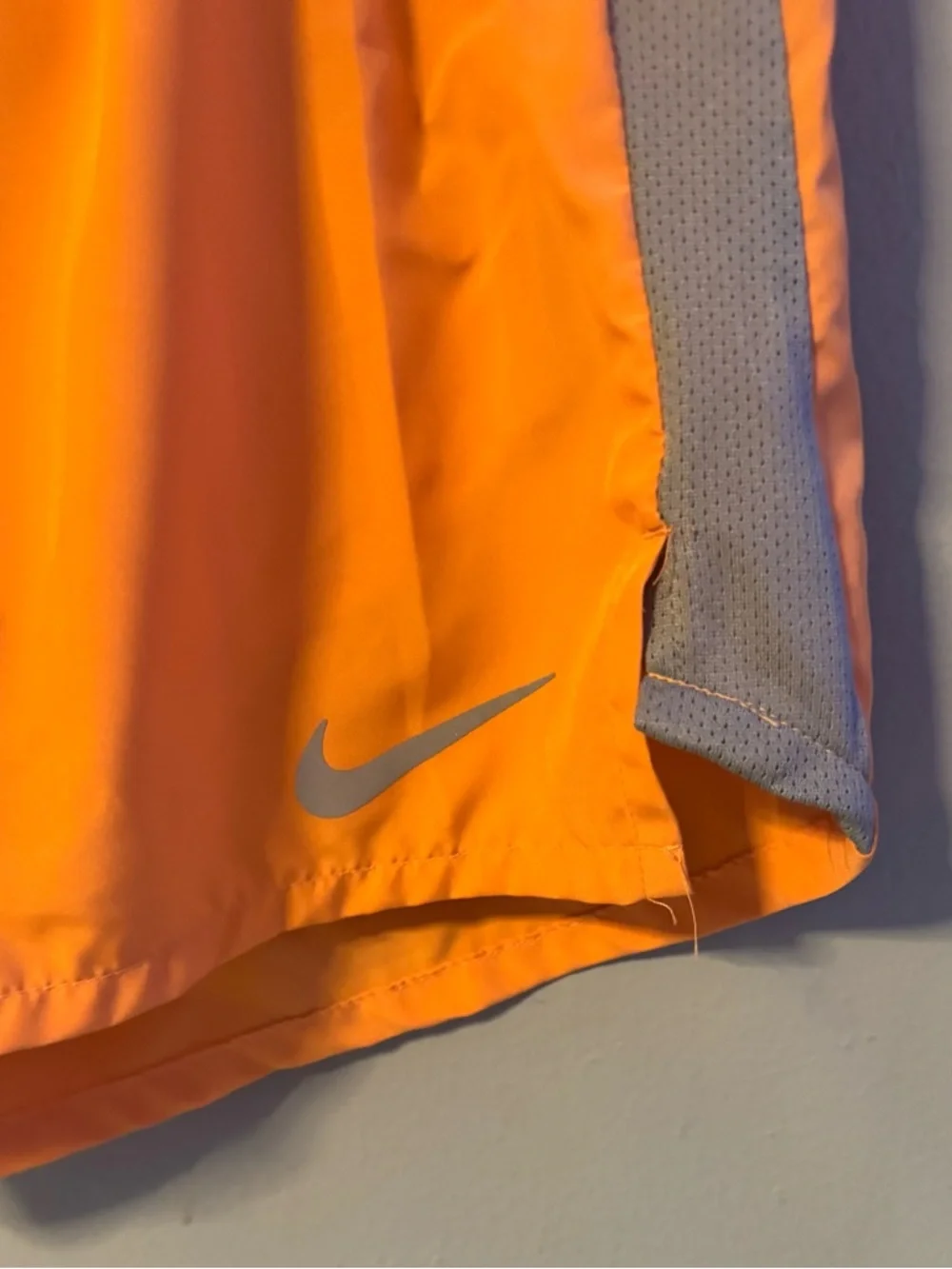 Nike Men’s Orange Athletic Shorts with Gray Contrast Panel Size Medium